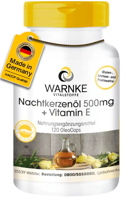 Nachtkerzenöl 500mg + Vitamin E - 120 OleoCaps - für Zellschutz - Vegan | Warnke Vitalstoffe Nachtkerzenöl 500mg + Vitamin E - 120 OleoCaps - für Zellschutz - Vegan | Warnke Vitalstoffe