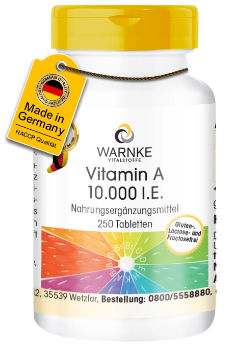 Vitamin A 10.000 I.E. - 250 Tabletten - Hochdosiertes Retinol - für Immunsystem, Sehkraft uvm. | Warnke Vitalstoffe Vitamin A 10.000 I.E. - 250 Tabletten - Hochdosiertes Retinol - für Immunsystem, Sehkraft uvm. | Warnke Vitalstoffe