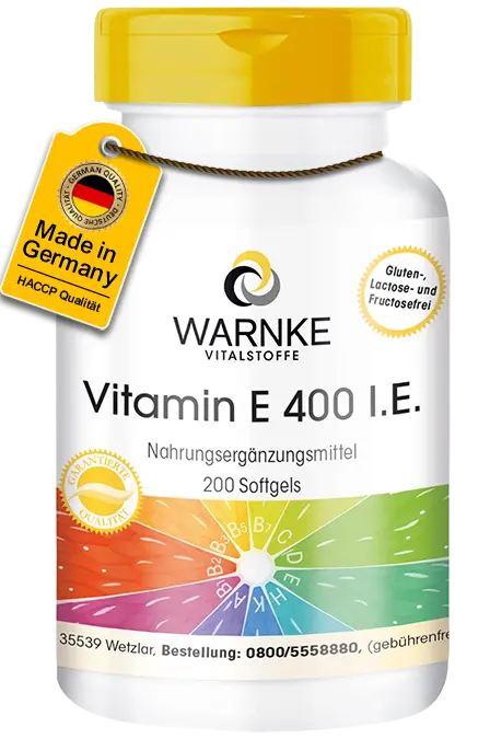 Vitamin E 400 I.E. - 200 Softgels - für Zellschutz | Warnke Vitalstoffe Vitamin E 400 I.E. - 200 Softgels - für Zellschutz | Warnke Vitalstoffe