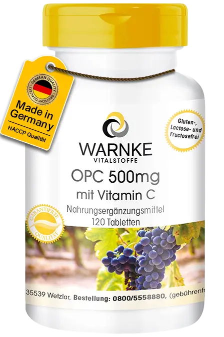 OPC 500mg mit Vitamin C - 120 Tabletten für Immunsystem, Kollagenbildung uvm. | Warnke Vitalstoffe OPC 500mg mit Vitamin C - 120 Tabletten für Immunsystem, Kollagenbildung uvm. | Warnke Vitalstoffe
