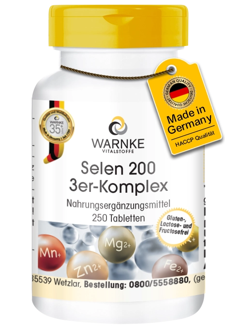 Selen 200 3er-Komplex - 250 Tabletten - für Haar, Nägel, Schilddrüse uvm.  | Warnke Vitalstoffe