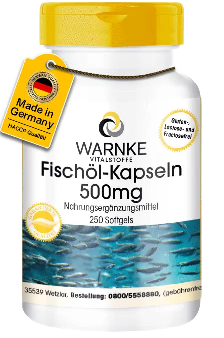 Omega 3 Kapseln aus Fischöl 500mg - 250 Softgels - mit DHA,EPA uvm. - für Blutdruck, Herz uvm. | Warnke Vitalstoffe Omega 3 Kapseln aus Fischöl 500mg - 250 Softgels - mit DHA,EPA uvm. - für Blutdruck, Herz uvm. | Warnke Vitalstoffe