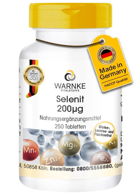 Selenit 200µg - 250 Tabletten - für Immunsystem, Schilddrüse, Haare uvm. - Hochdosiert - Vegan | Warnke Vitalstoffe