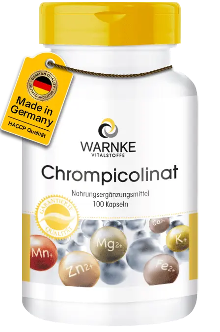 Chrompicolinat 60µg Chrom - 100 Kapseln - für Makronährstoff-Stoffwechsel und Blutzuckerspiegel | Warnke Vitalstoffe Chrompicolinat 60µg Chrom - 100 Kapseln - für Makronährstoff-Stoffwechsel und Blutzuckerspiegel | Warnke Vitalstoffe