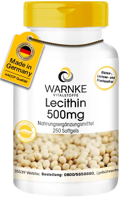 Lecithin 500mg - 250 Softgels - aus Soja - GMO-Frei - Hochdosiert | Warnke Vitalstoffe Lecithin 500mg - 250 Softgels - aus Soja - GMO-Frei - Hochdosiert | Warnke Vitalstoffe