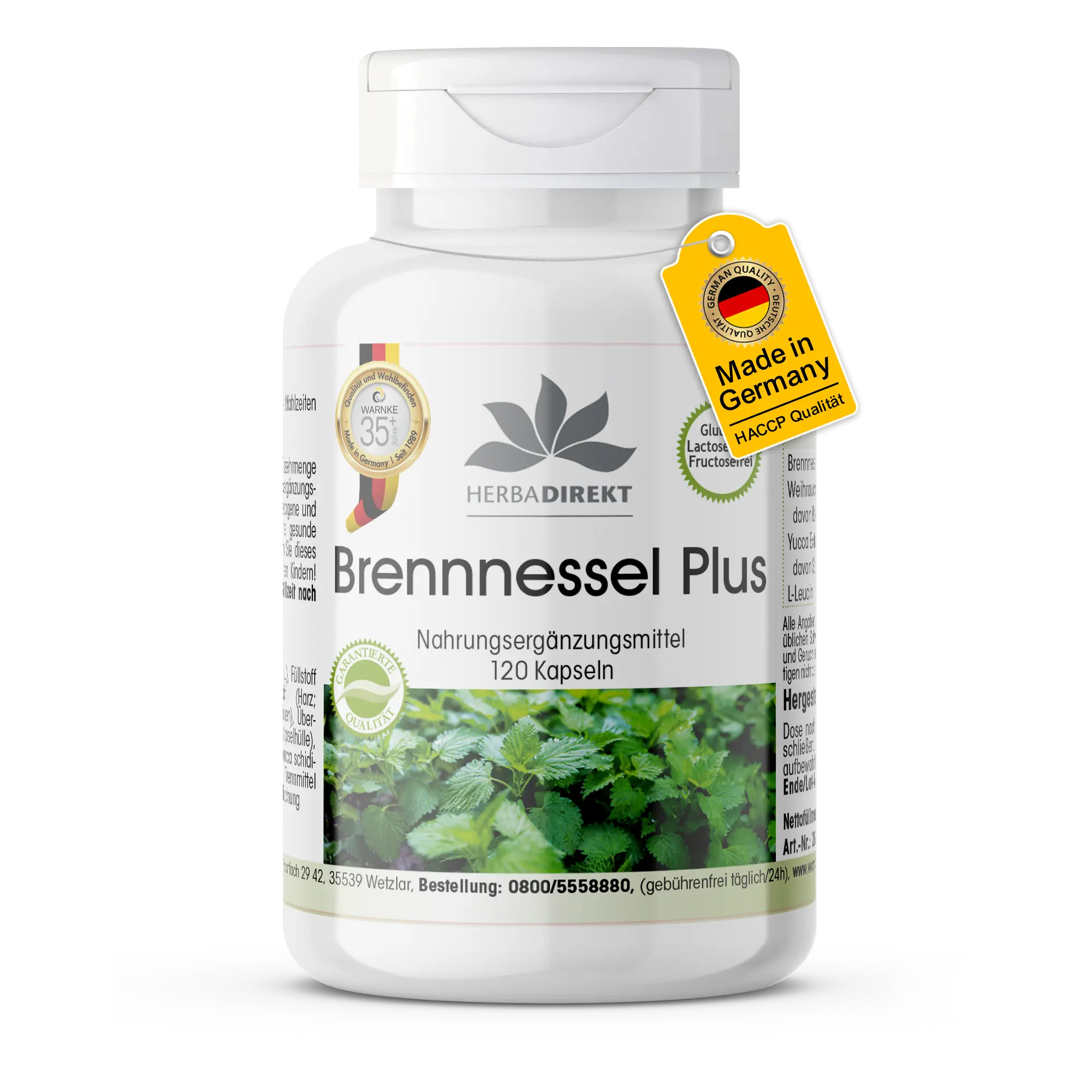 Brennnessel Plus Weihrauch-Extrakt und Yucca - 120 Kapseln - Hochdosiert & Vegan | Warnke Vitalstoffe