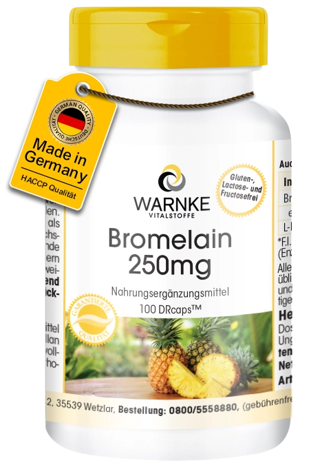 Bromelain 250mg (600 F.I.P.) - 100 DrCaps - Ananasenzym - Vegan | Warnke Vitalstoffe
