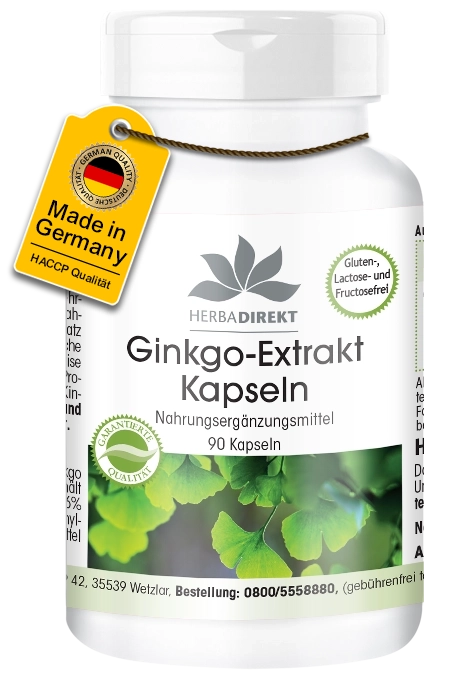 Ginkgo Biloba Extrakt 95mg - 90 Kapseln - mit Flavonen und Lactonen - Vegan | Warnke Vitalstoffe