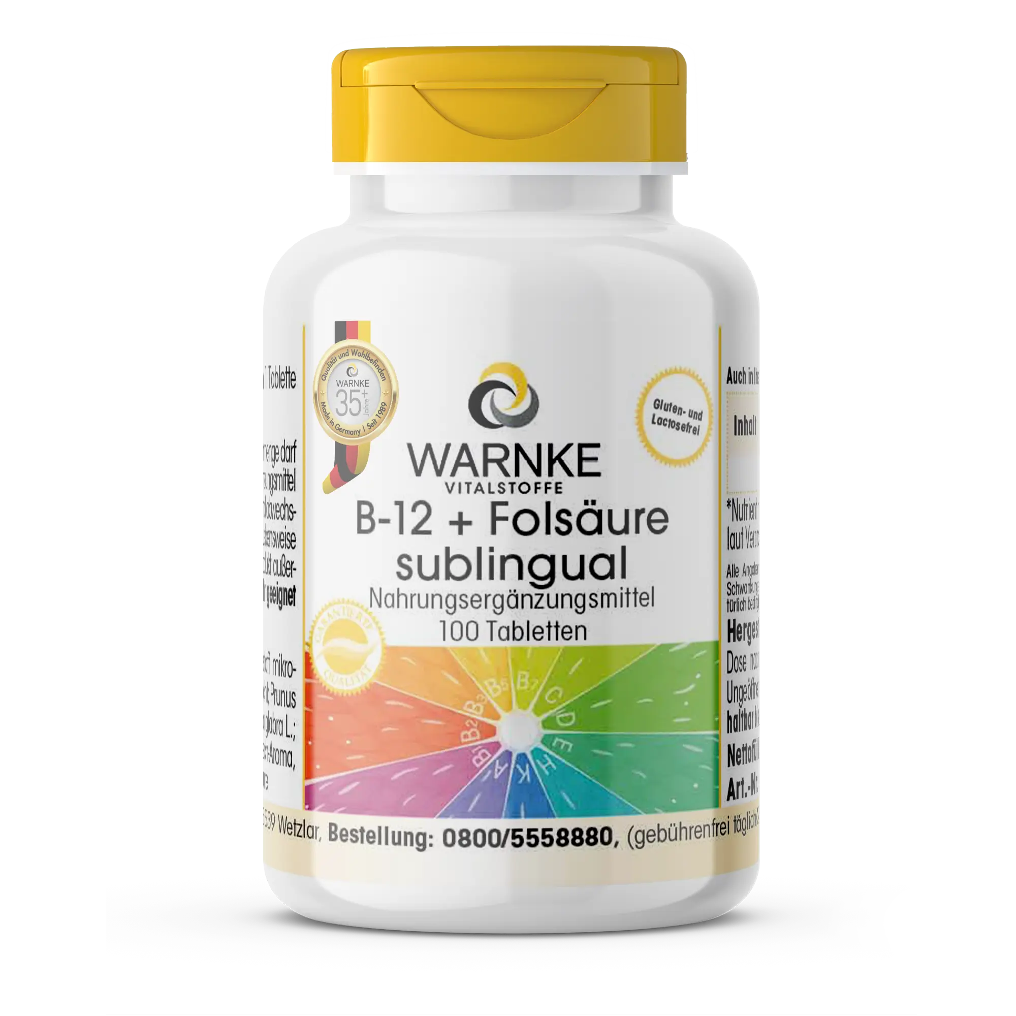 B-12 + Folsäure sublingual mit Acerola - 100 Tabletten - für Schwangerschaft, Energie uvm. | Warnke Vitalstoffe