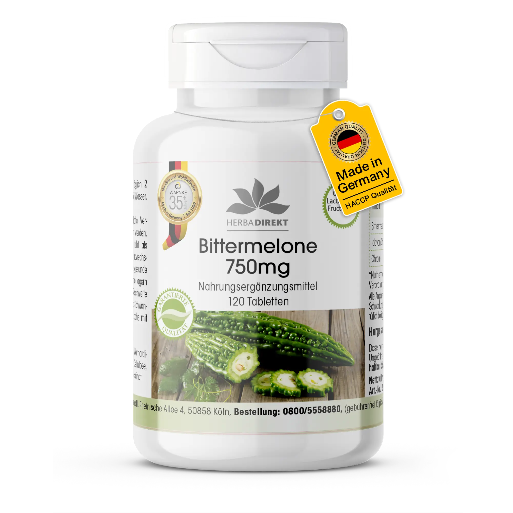 Bittermelone 750mg - 120 Tabletten - mit Chrom - für Makronährstoff-Stoffwechsel und Blutzuckerspiegel | Warnke Vitalstoffe