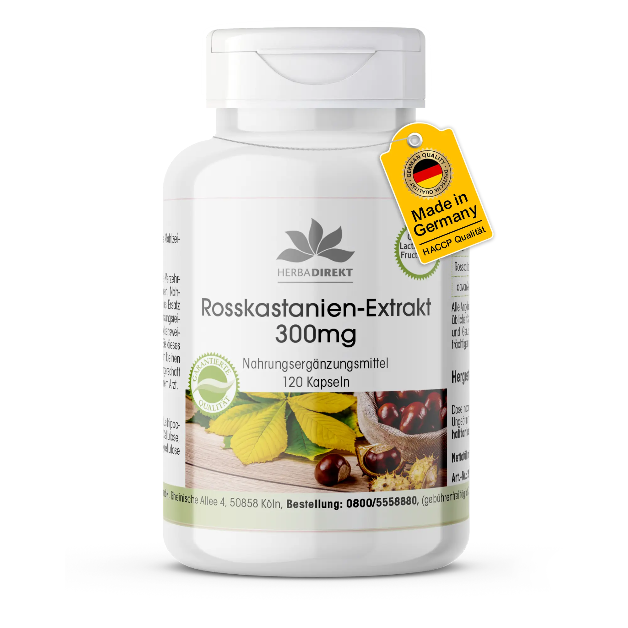 Rosskastanien-Extrakt 300mg - 120 Kapseln - Schluckfreundlich - Mit 20% Aescin - Vegan | Warnke Vitalstoffe