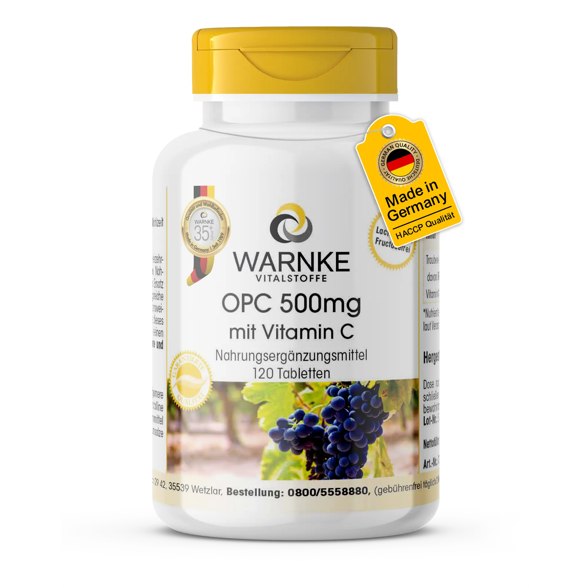 OPC 500mg mit Vitamin C - 120 Tabletten für Immunsystem, Kollagenbildung uvm. | Warnke Vitalstoffe