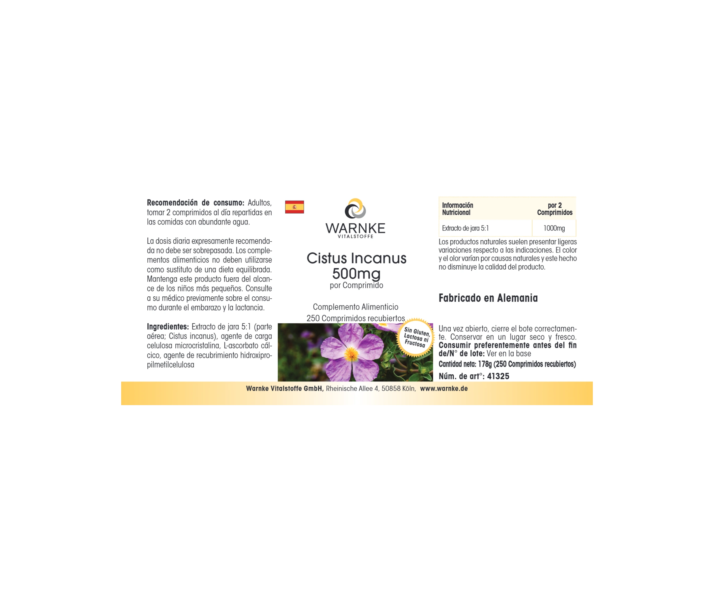 Cistus Incanus 500mg - 250 Filmtabletten - vegan | Warnke Vitalstoffe