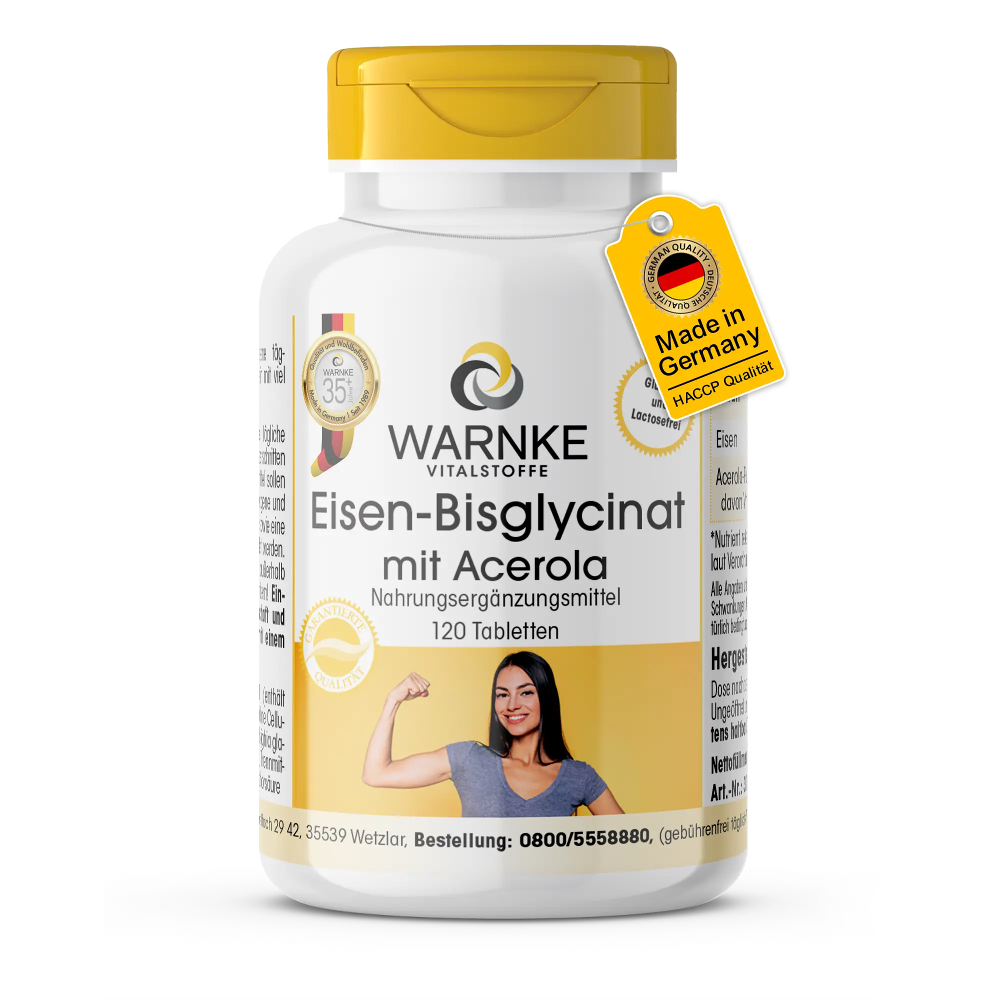 Eisen-Bisglycinat mit Acerola - 120 Tabletten - Schluckfreundlich - Für Immunsystem, Sauerstofftransport, Blut uvm. | Warnke Vitalstoffe