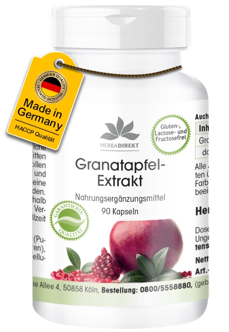 Extracto de granada - 90 Cápsulas - con un 40% de ácidos elágicos | Warnke Vitalstoffe