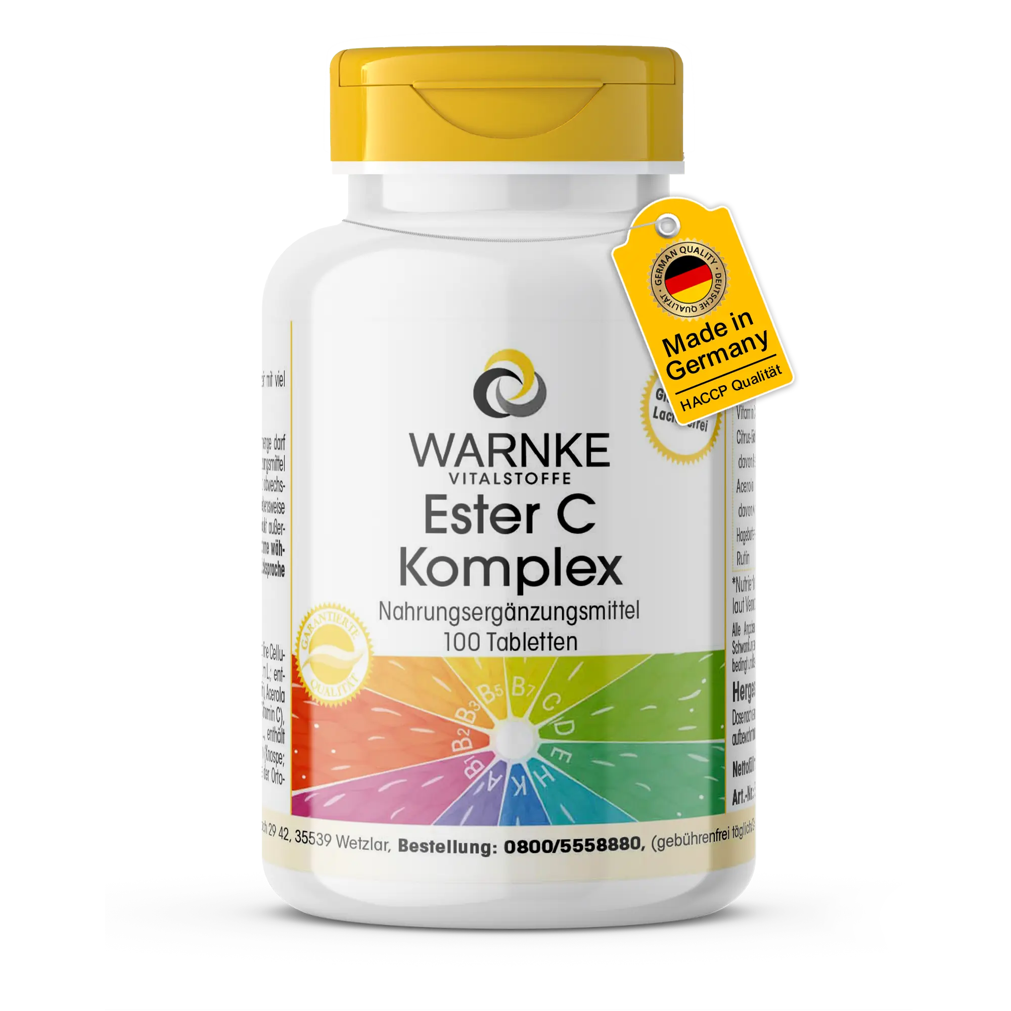 Ester C Komplex - 100 Tabletten - mit Vitamin C - für Immunsystem, Kollagenbildung uvm. - schluckfreundlich | Warnke Vitalstoffe