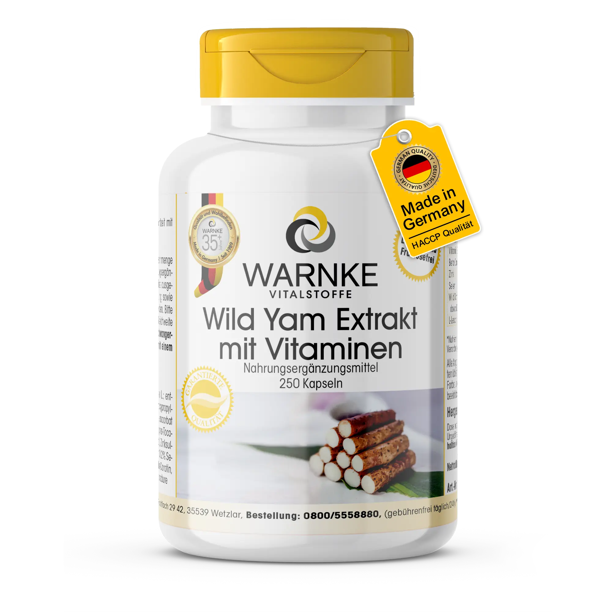 Wild Yam Extrakt - 250 Kapseln - Schluckfreundlich - Mit Vitamin C, Zink uvm. - Für Immunsystem, Zellschutz uvm. | Warnke Vitalstoffe