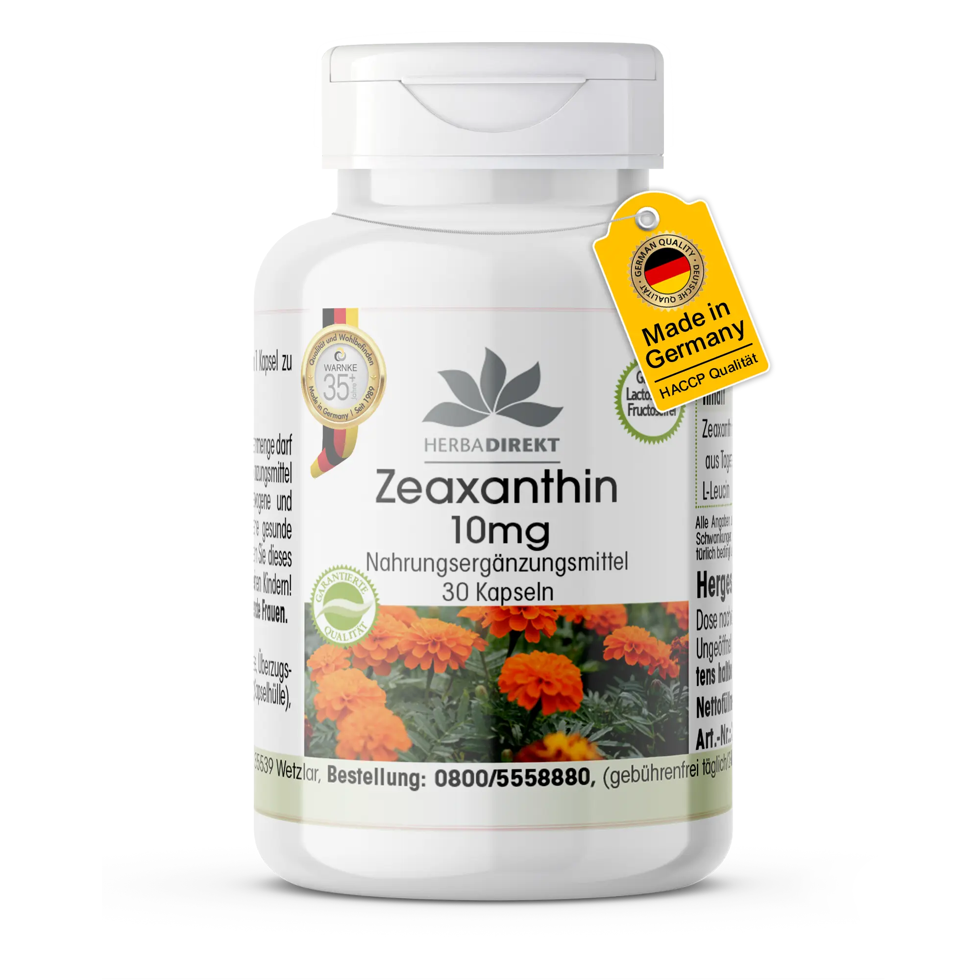 Zeaxanthin 10mg - 30 Kapseln - Schluckfreundlich | Warnke Vitalstoffe
