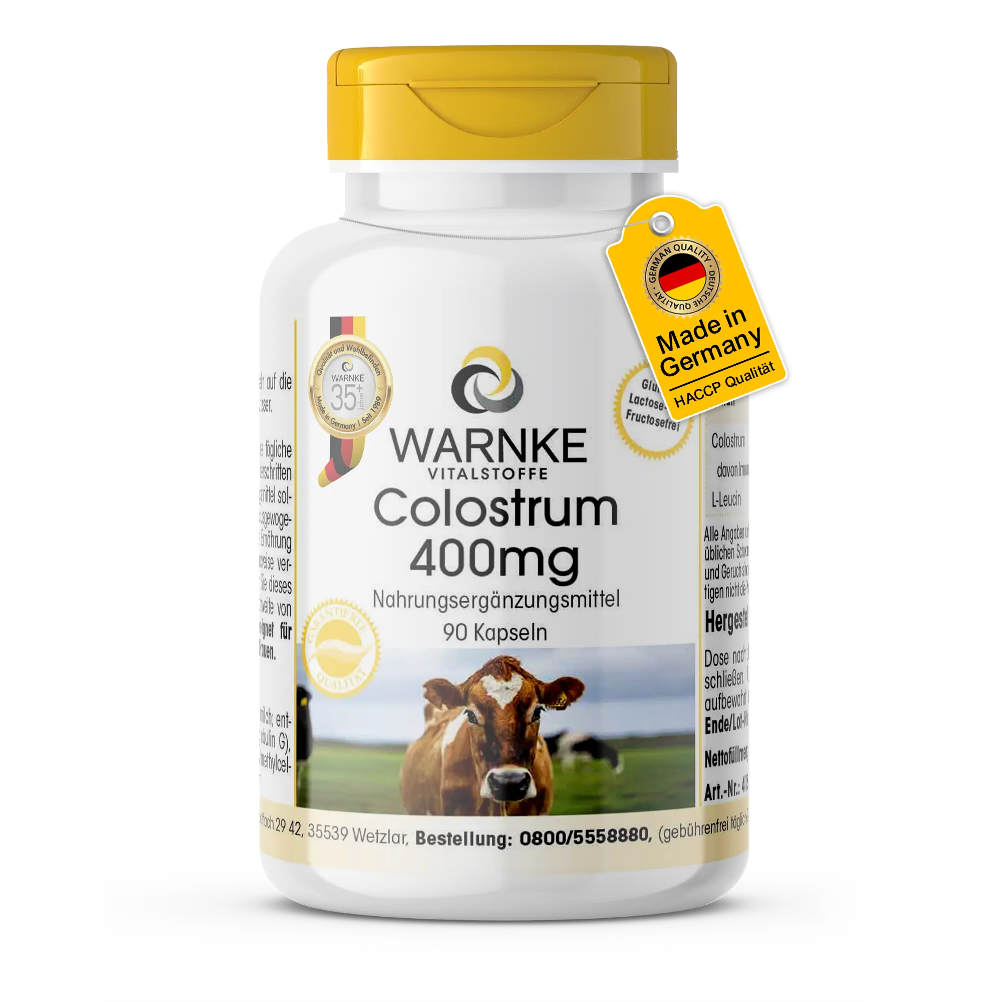 Colostrum 400mg - 90 Kapseln - Schluckfreundlich - Aminosäuren und Immunglobuline | Warnke Vitalstoffe