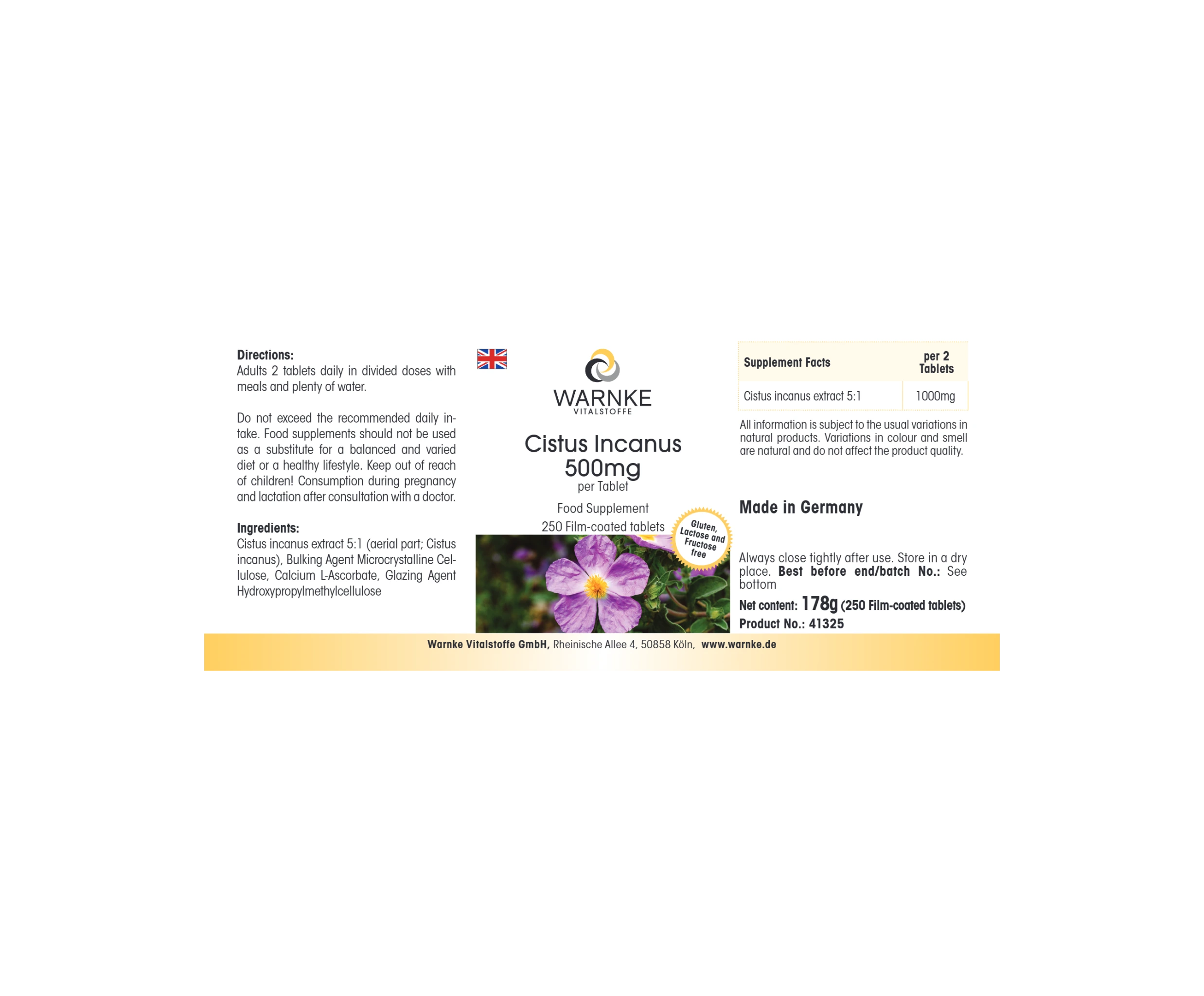 Cistus Incanus 500mg - 250 Filmtabletten - vegan | Warnke Vitalstoffe