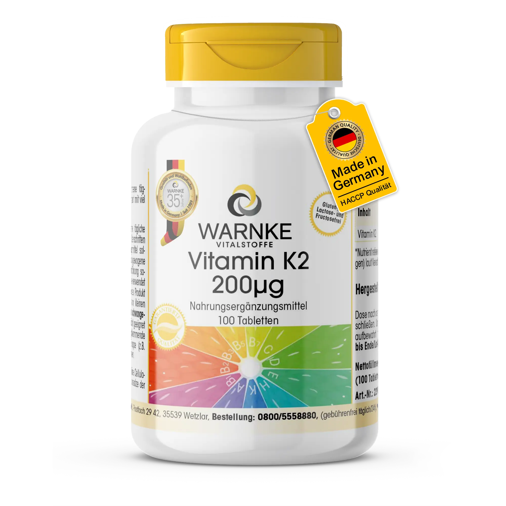 Vitamin K2 200µg - 100 Tabletten - Schluckfreundlich - Für Blutgerinnung und Knochen | Warnke Vitalstoffe