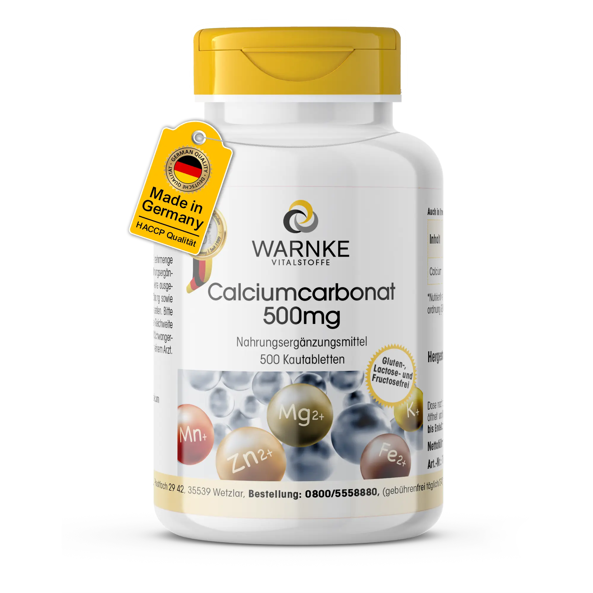 Calciumcarbonat 500mg - 500 Kautabletten | Warnke Vitalstoffe