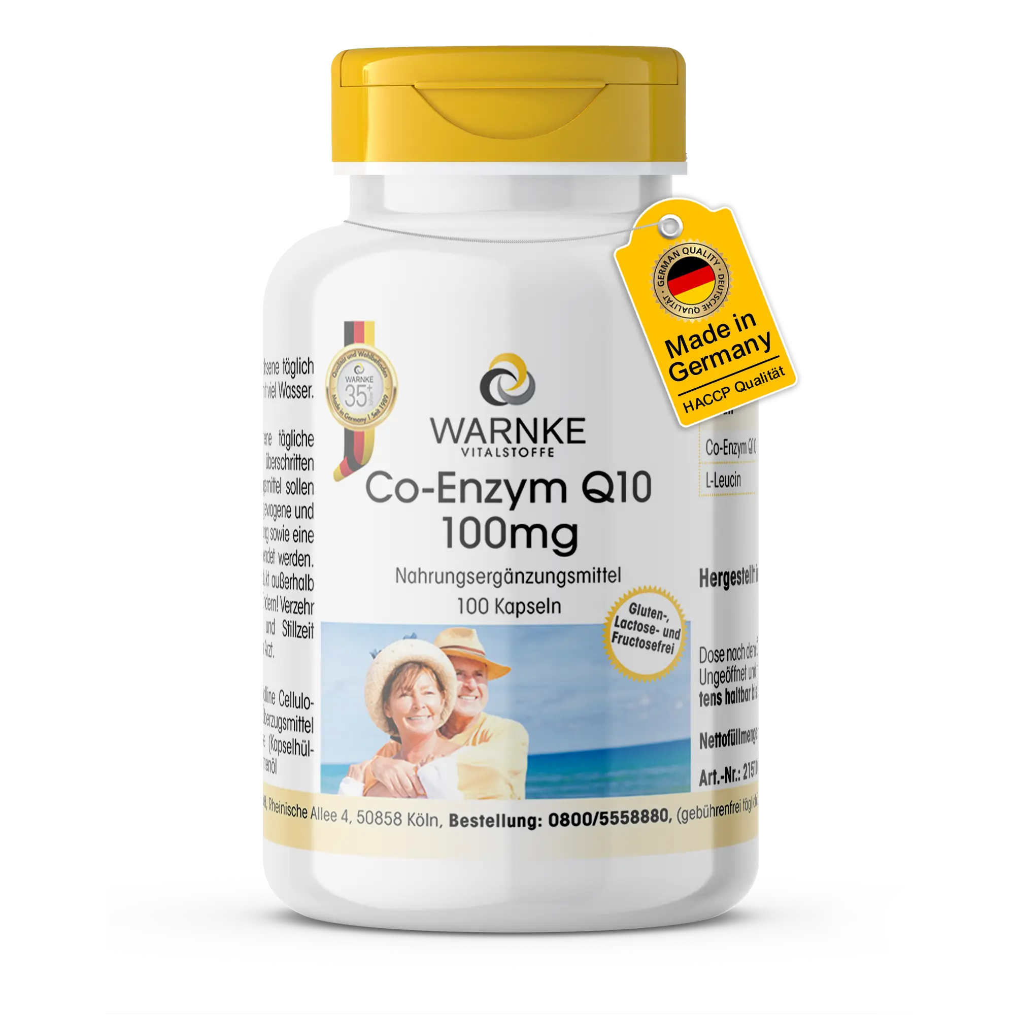Co-Enzym Q10 100mg - 100 Kapseln - Schluckfreundlich - Ubichinon - Vegan | Warnke Vitalstoffe