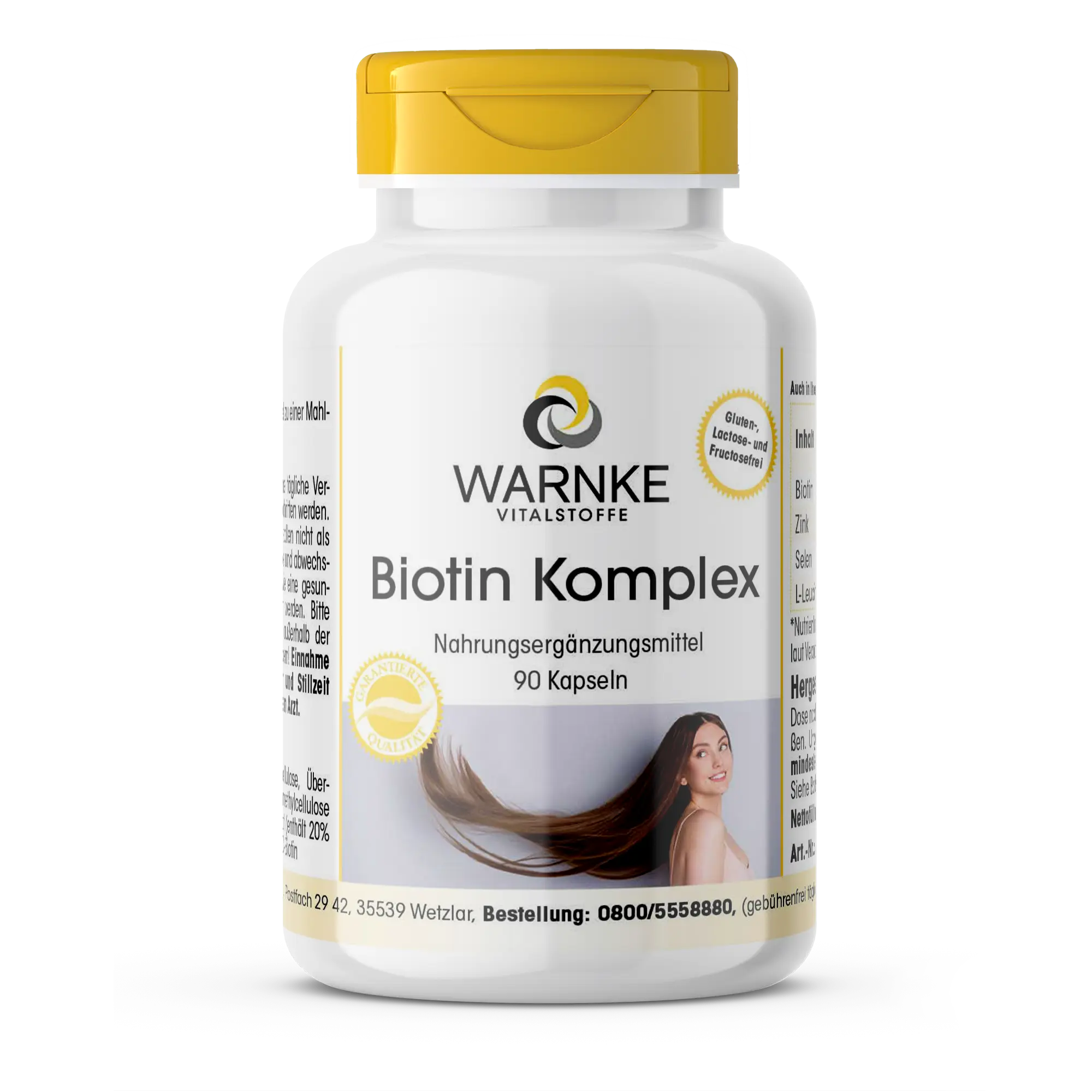 Biotin Komplex - 90 Kapseln - Schluckfreundlich - Mit Zink und Selen - Für Haare, Haut, Nervensystem uvm. | Warnke Vitalstoffe