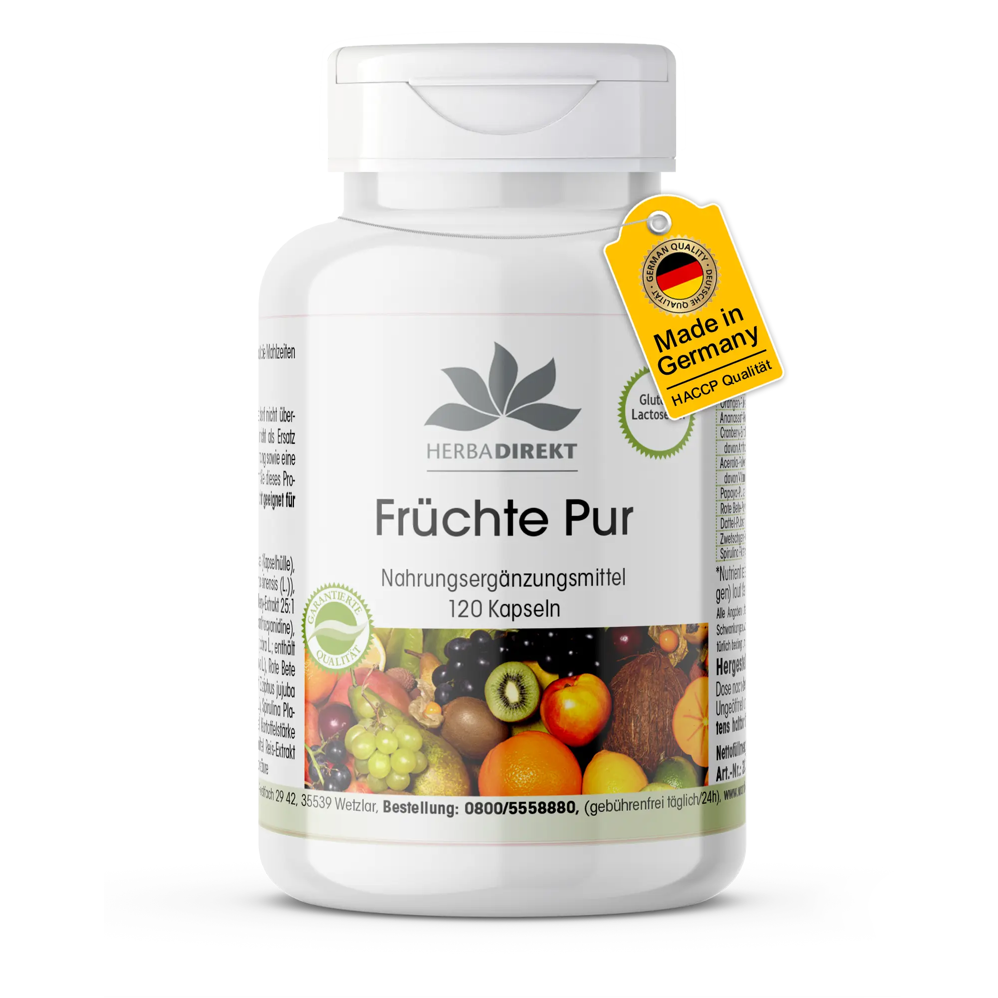 Früchte Pur - 120 Kapseln - mit Vitamin C uvm. - für Immunsystem, Kollagenbildung uvm. | Warnke Vitalstoffe