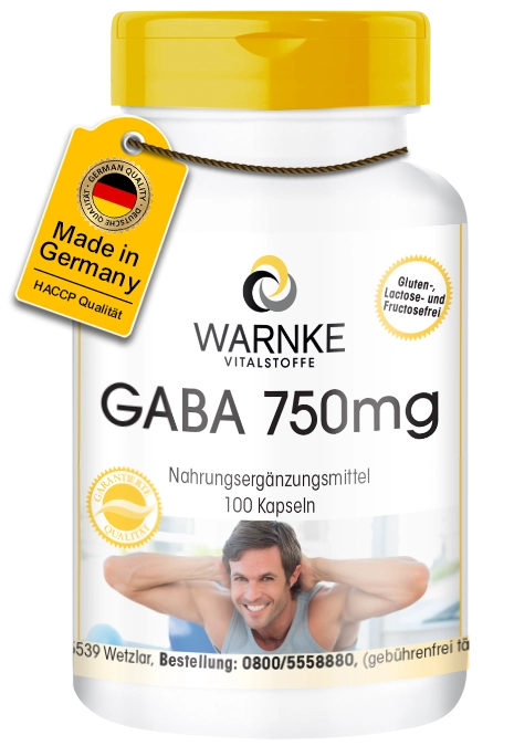 GABA 750mg - 100 Kapseln - Gamma-Aminobuttersäure - Vegan | Warnke Vitalstoffe