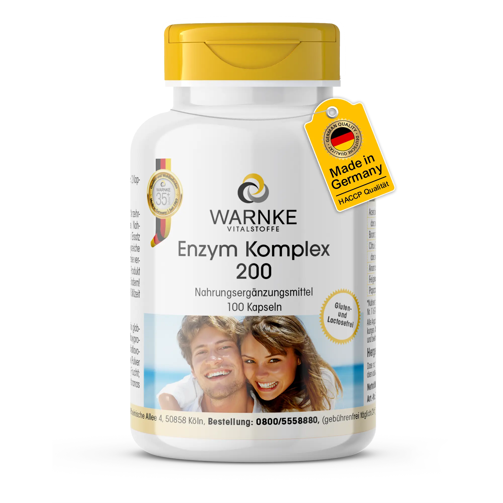 Enzym Komplex 200mg - 100 Kapseln - Schluckfreundlich - Mit Vitamin C uvm. - Für Immunsystem, Kollagenbildung uvm. | Warnke Vitalstoffe