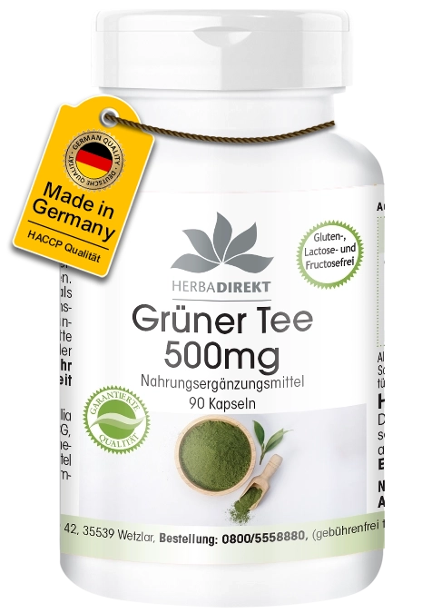 Grüner Tee Extrakt 500mg - 90 Kapseln - EGCG - Camellia sinensis - mind. 50% Polyphenole - Vegan | Warnke Vitalstoffe