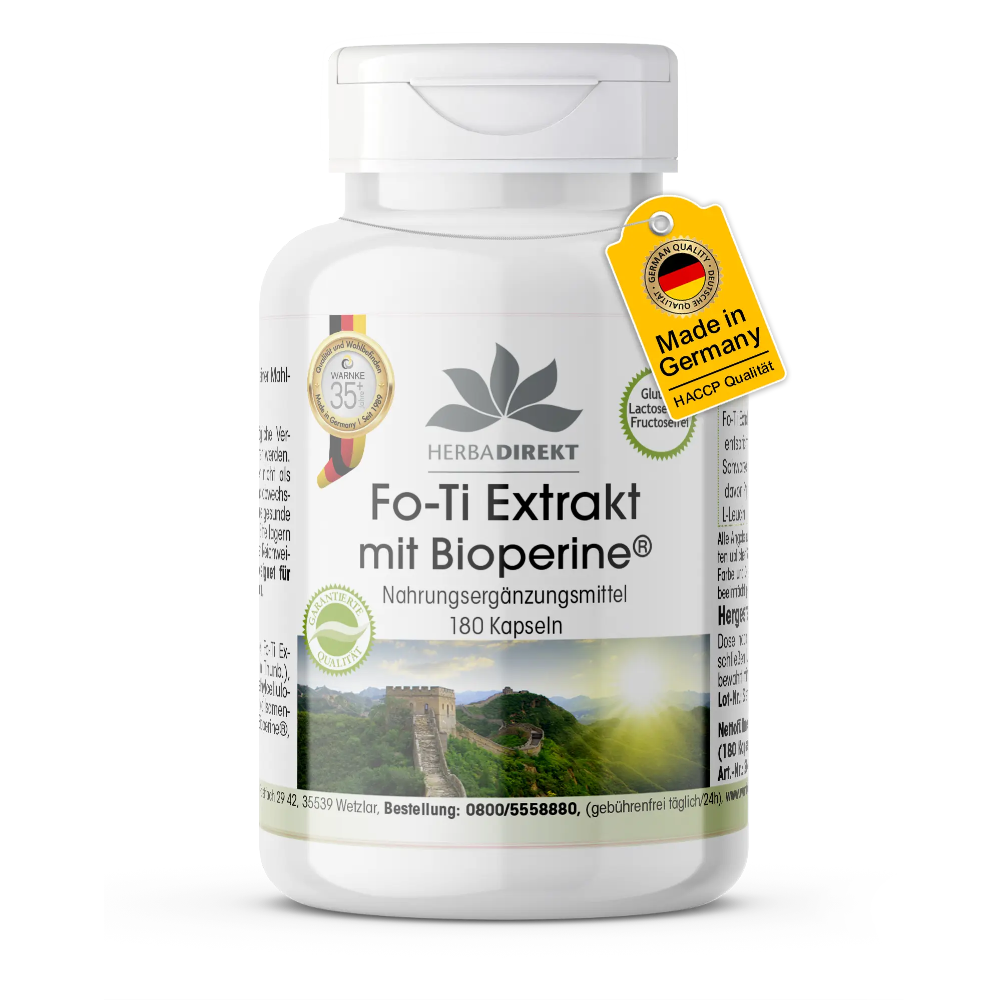 Fo-Ti Extrakt He Shou Wu mit BioPerine® - 180 Kapseln - Schluckfreundlich - Hochdosiert & Vegan | Warnke Vitalstoffe