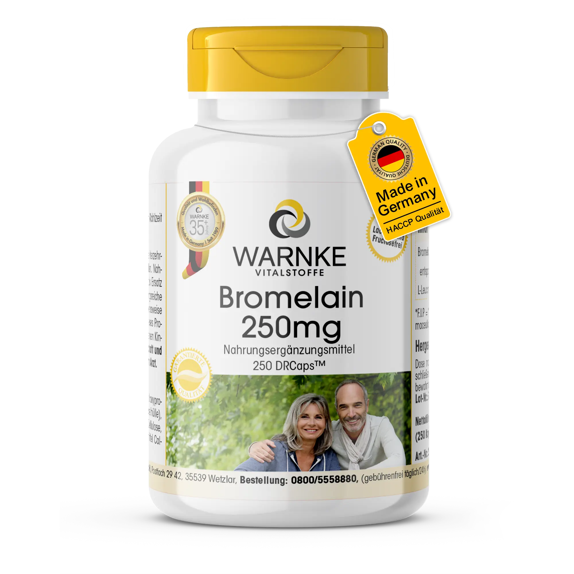 Bromelain 250mg ( 600 F.I.P.) - 250 DrCaps - Schluckfreundlich - Ananasenzym - Vegan | Warnke Vitalstoffe