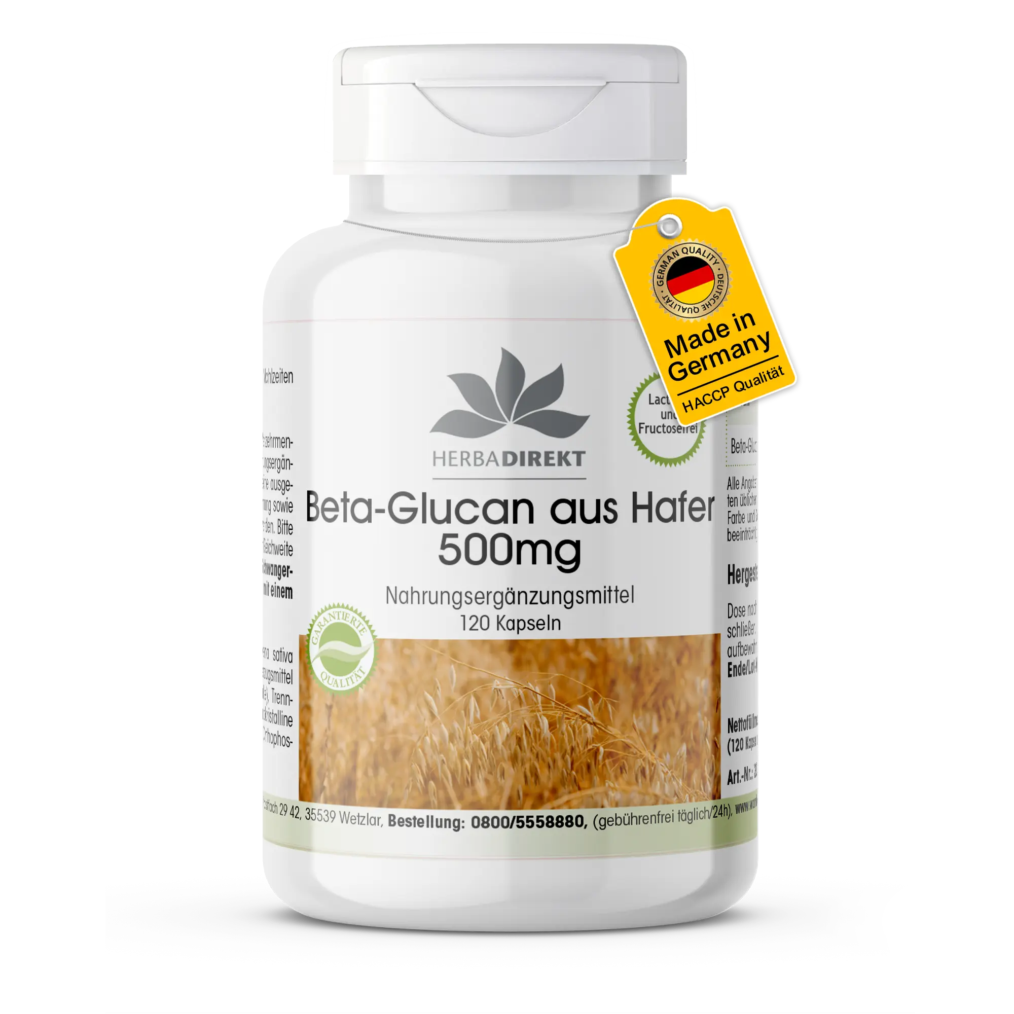 Beta-Glucan aus Hafer 500mg - 120 Kapseln - Vegan | Warnke Vitalstoffe