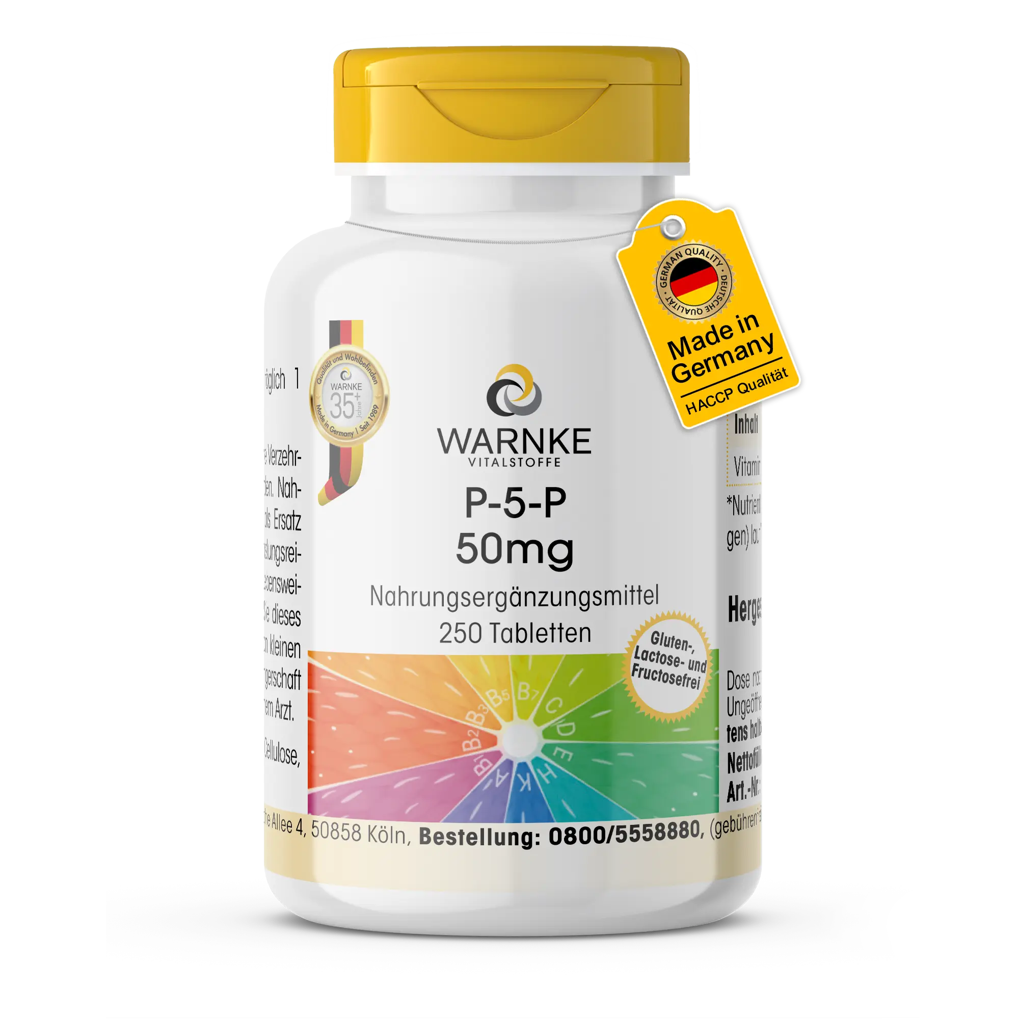 P-5-P 50mg - 250 Tablets - Vitamin B6 - for Immune System, Energy & More - High Strength & Vegan | Warnke Vitalstoffe