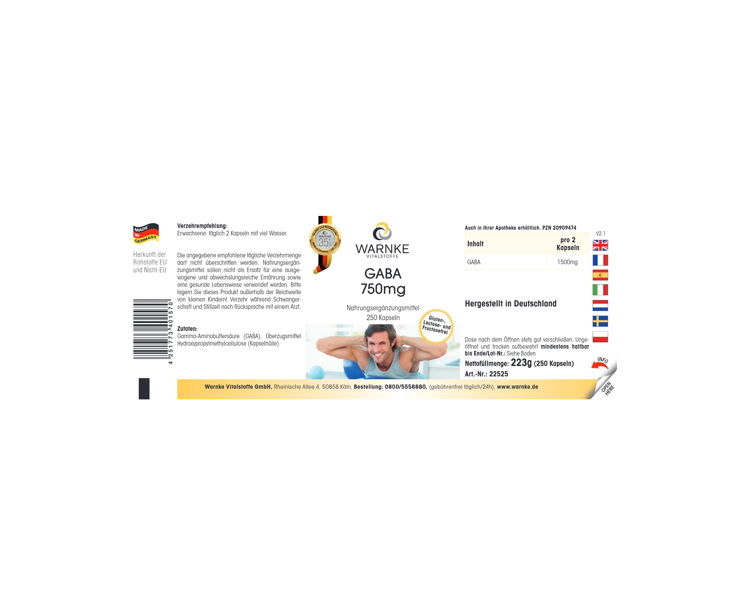 GABA 750mg - 250 Kapseln - vegan | Warnke Vitalstoffe