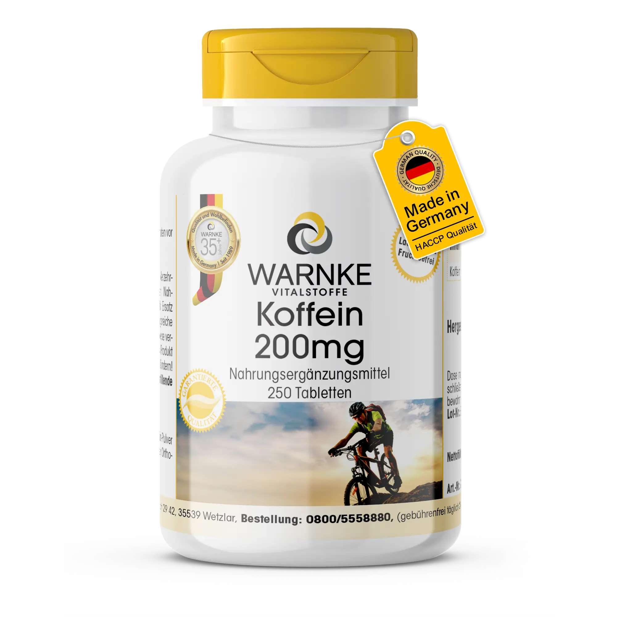 Koffein 200mg - 250 Tabletten - Hochdosiert & Vegan | Warnke Vitalstoffe