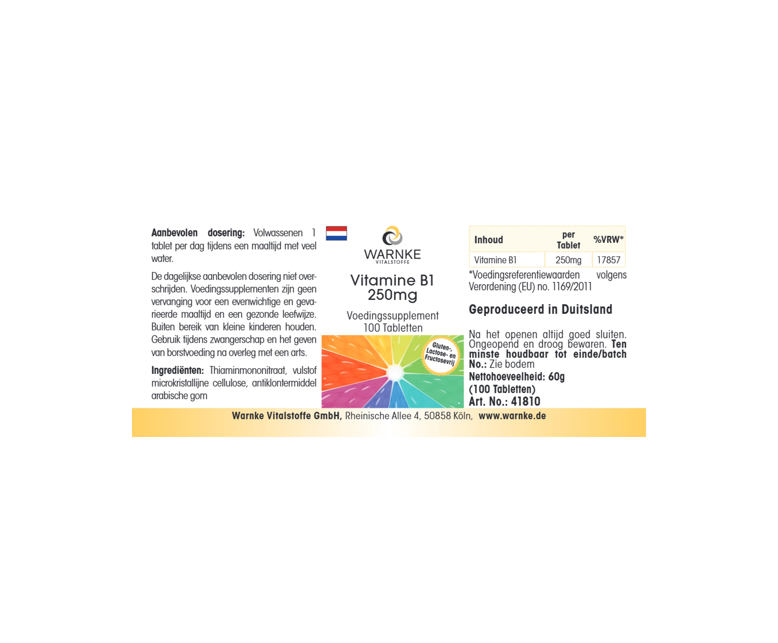 Vitamina B1 250mg - 100 compresse - per energia, cuore e molto altro - ad alto dosaggio & vegano | Warnke Vitalstoffe