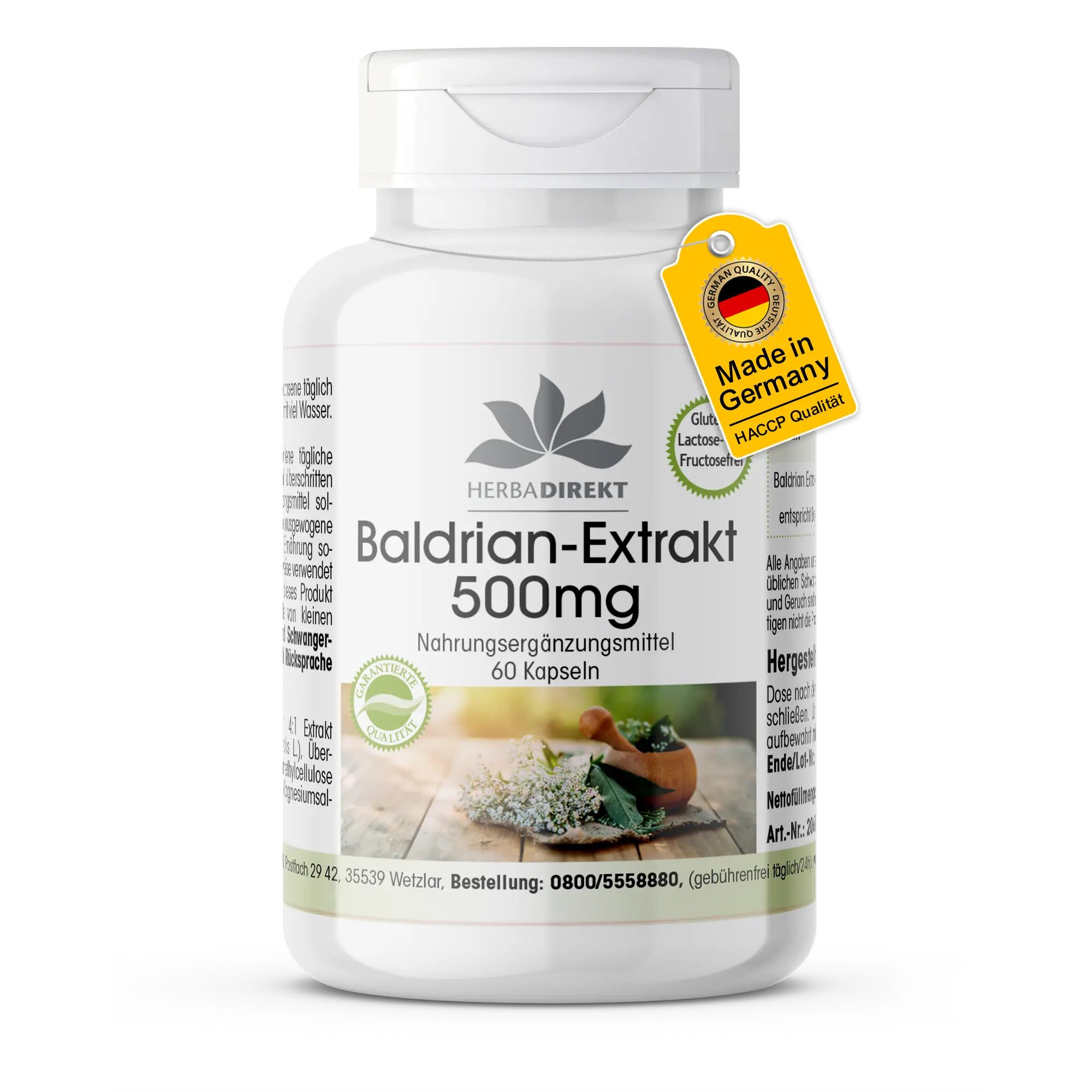 Baldrian-Extrakt 500mg - 60 Kapseln - Schluckfreundlich - Hochdosiert & Vegan | Warnke Vitalstoffe