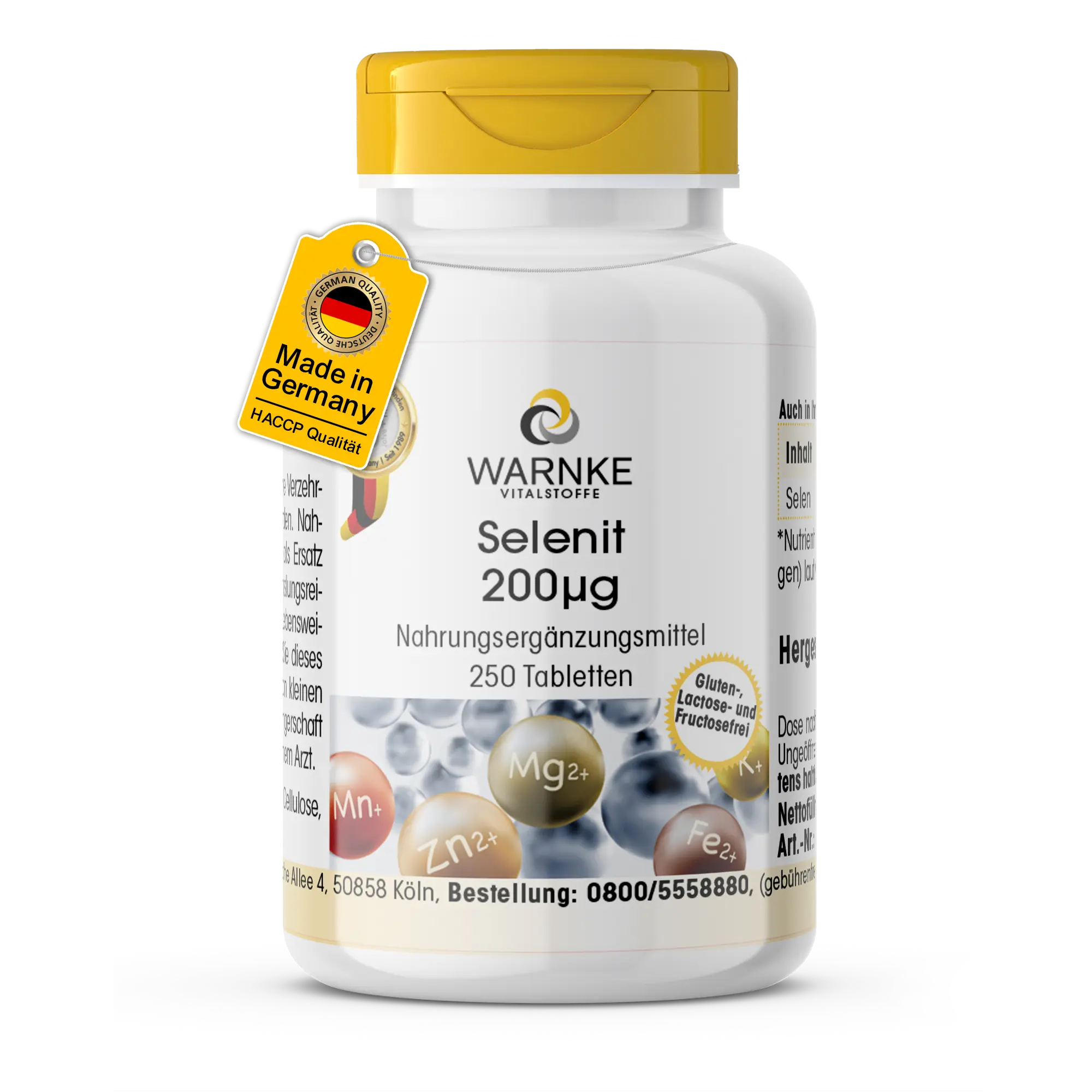 Selenit 200µg - 250 Tabletten - Schluckfreundlich - Für Immunsystem, Schilddrüse, Haare uvm. - Hochdosiert - Vegan | Warnke Vitalstoffe