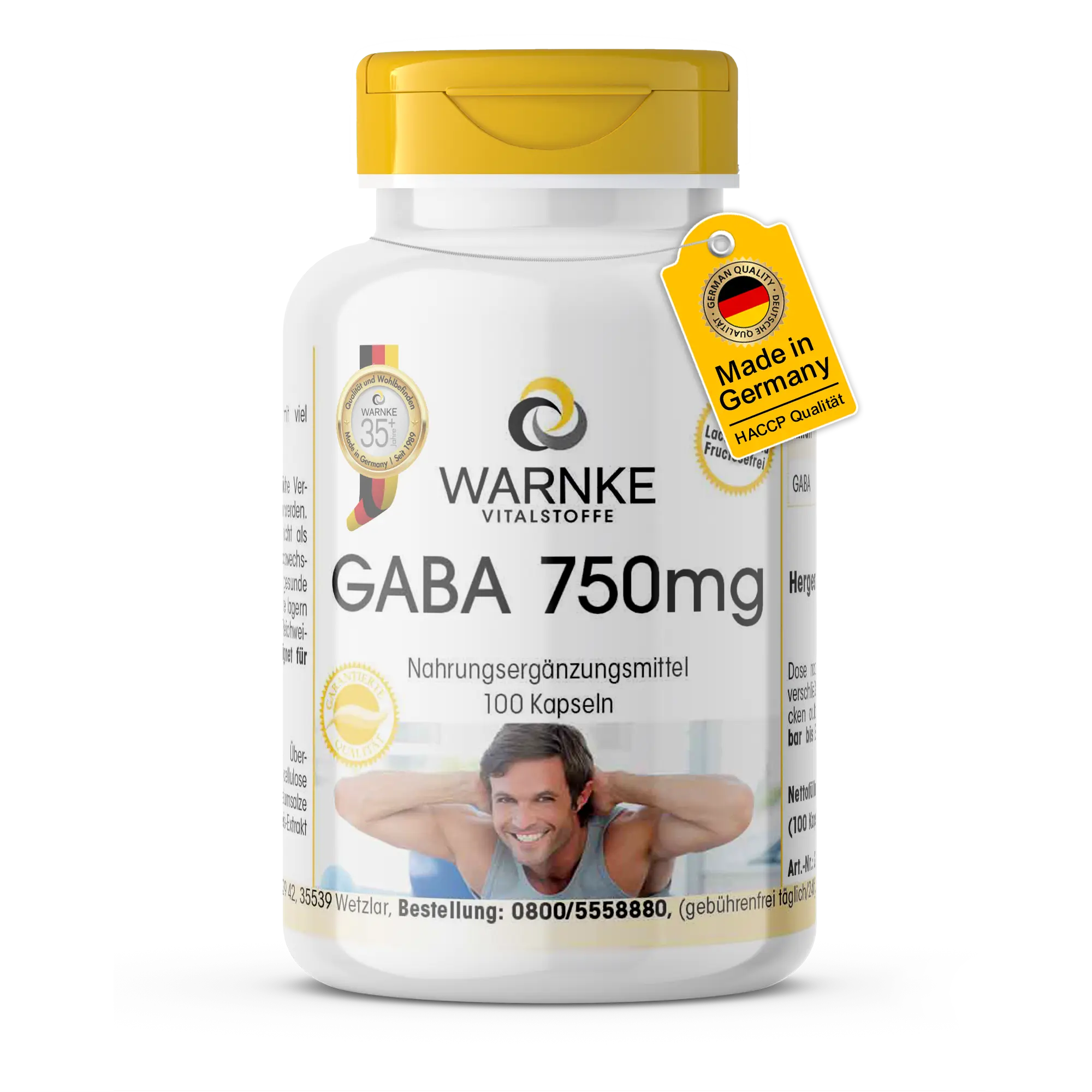 GABA 750mg - 100 Kapseln - Gamma-Aminobuttersäure - Vegan | Warnke Vitalstoffe