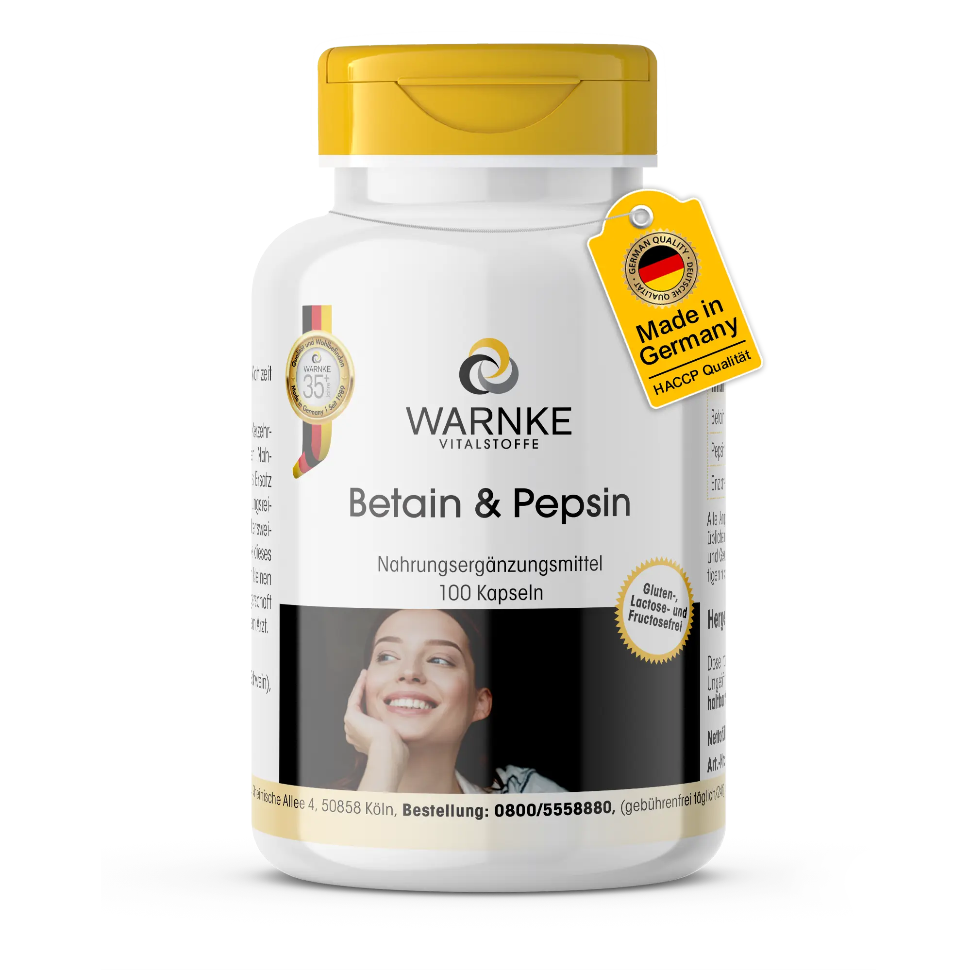Betaine & pepsin - 100 capsules - easy to swallow | Warnke Vitalstoffe