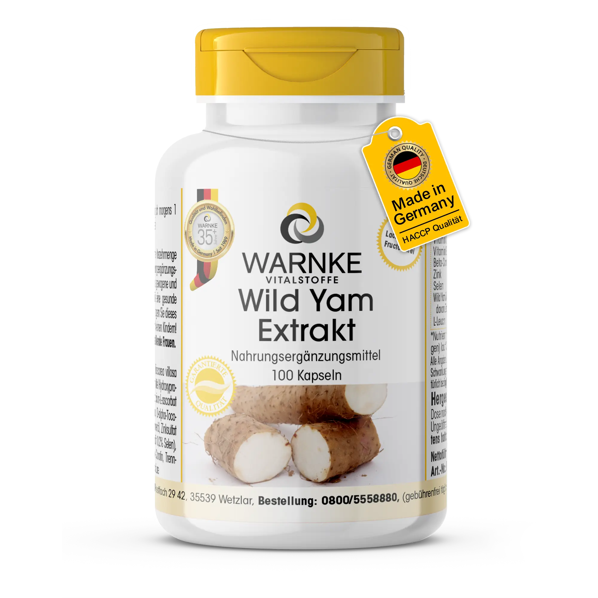 Wild Yam Extrakt - 100 Kapseln - Schluckfreundlich - Mit Vitamin C, Zink uvm. - Für Immunsystem, Zellschutz uvm. | Warnke Vitalstoffe