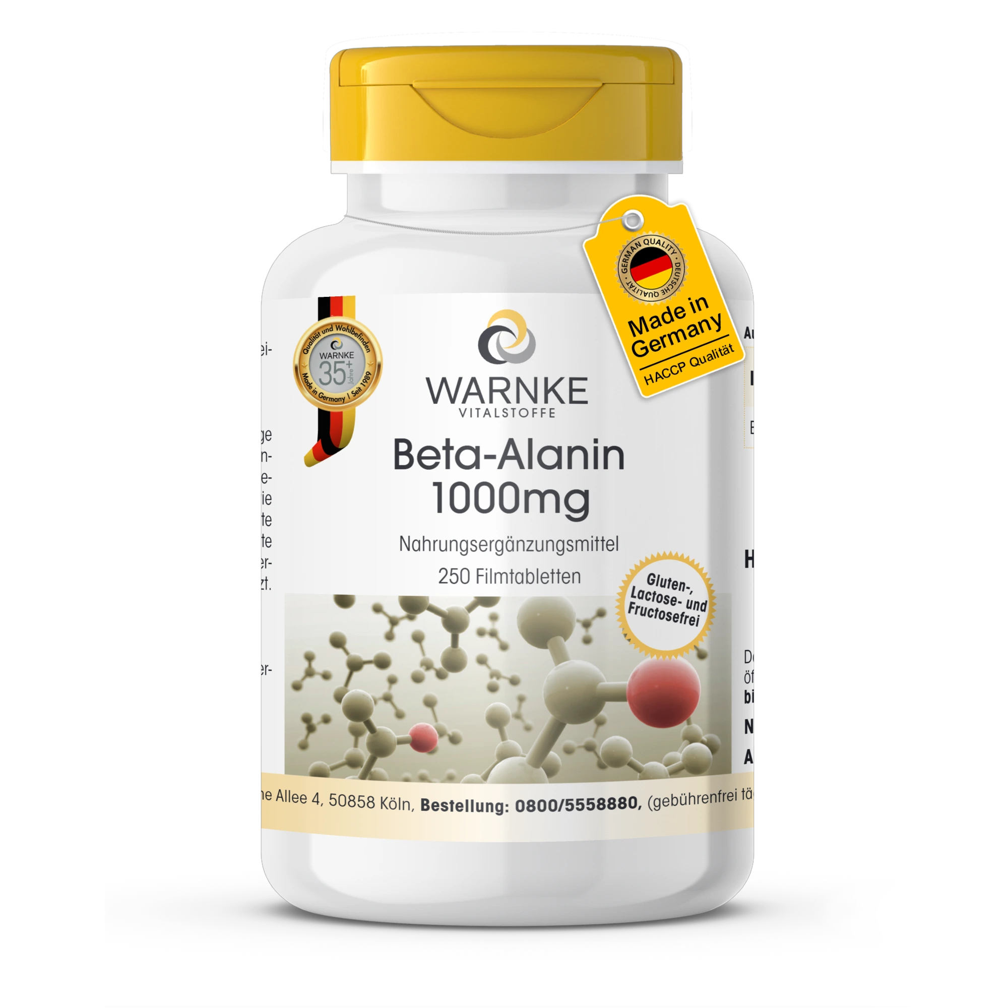 Beta-Alanin 1000mg - 250 Filmtabletten - vegan | Warnke Vitalstoffe