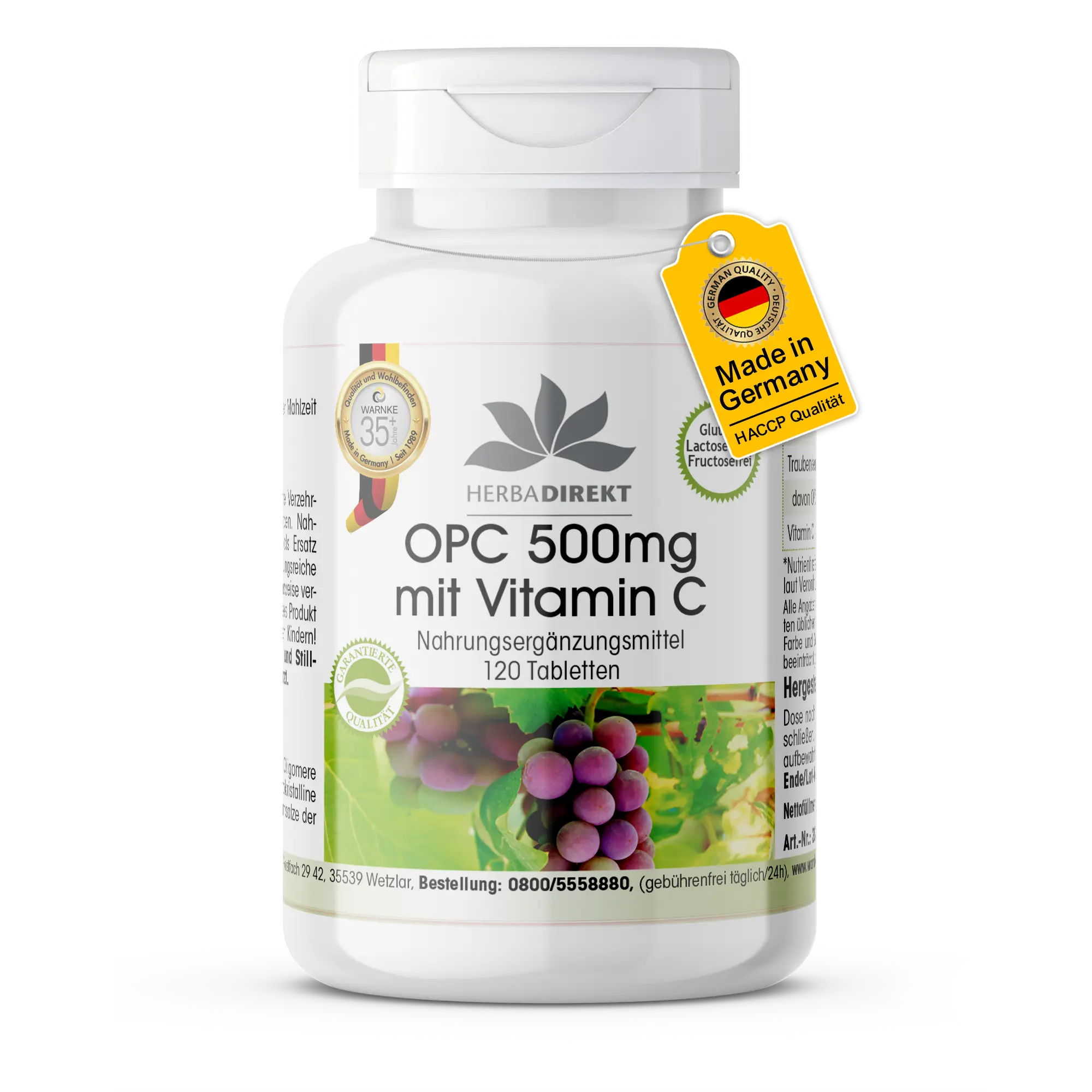 OPC 500mg mit Vitamin C - 120 Tabletten - für Immunsystem, Kollagenbildung uvm. | Warnke Vitalstoffe