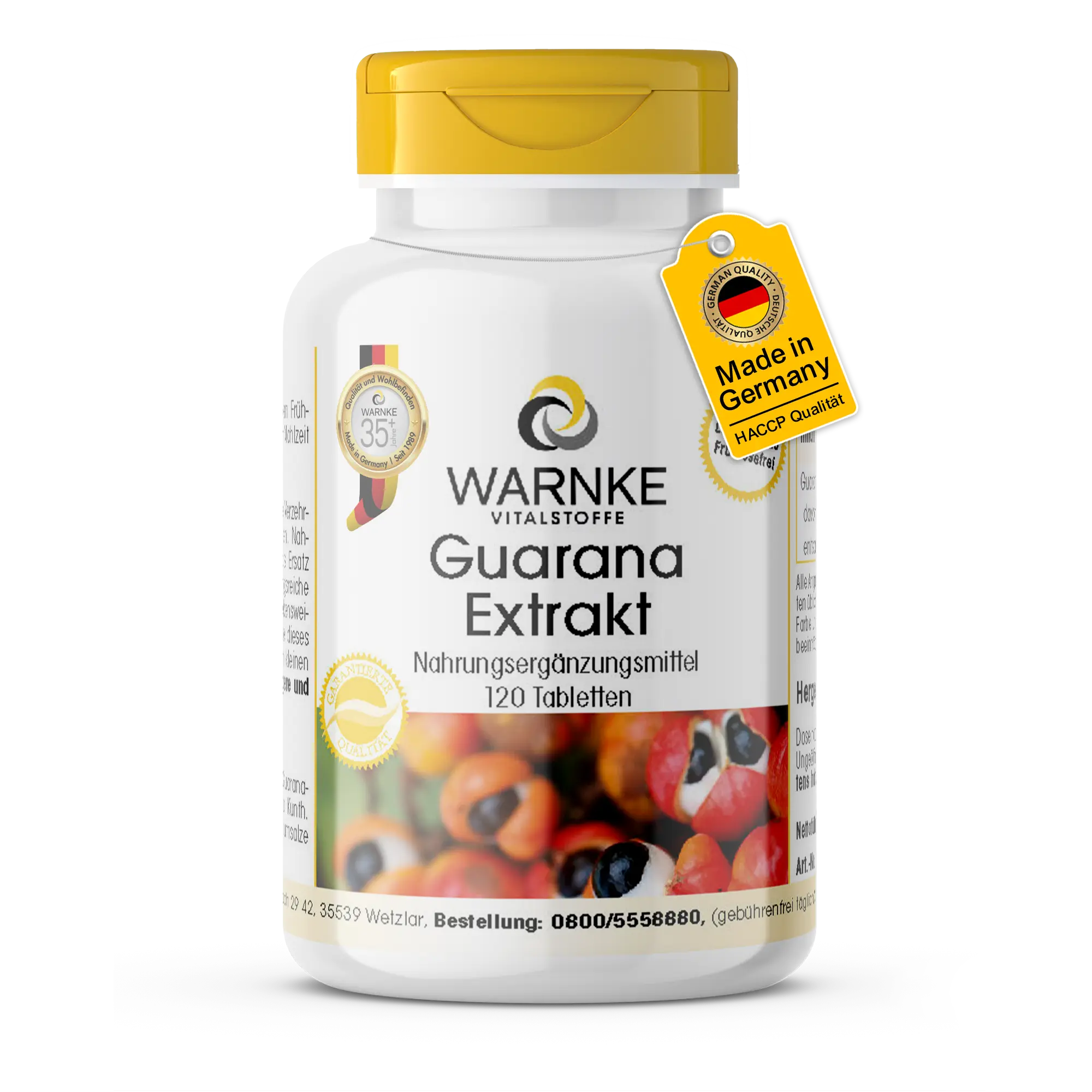 Guarana Extrakt - 120 Tabletten - Hochdosiert & Vegan | Warnke Vitalstoffe