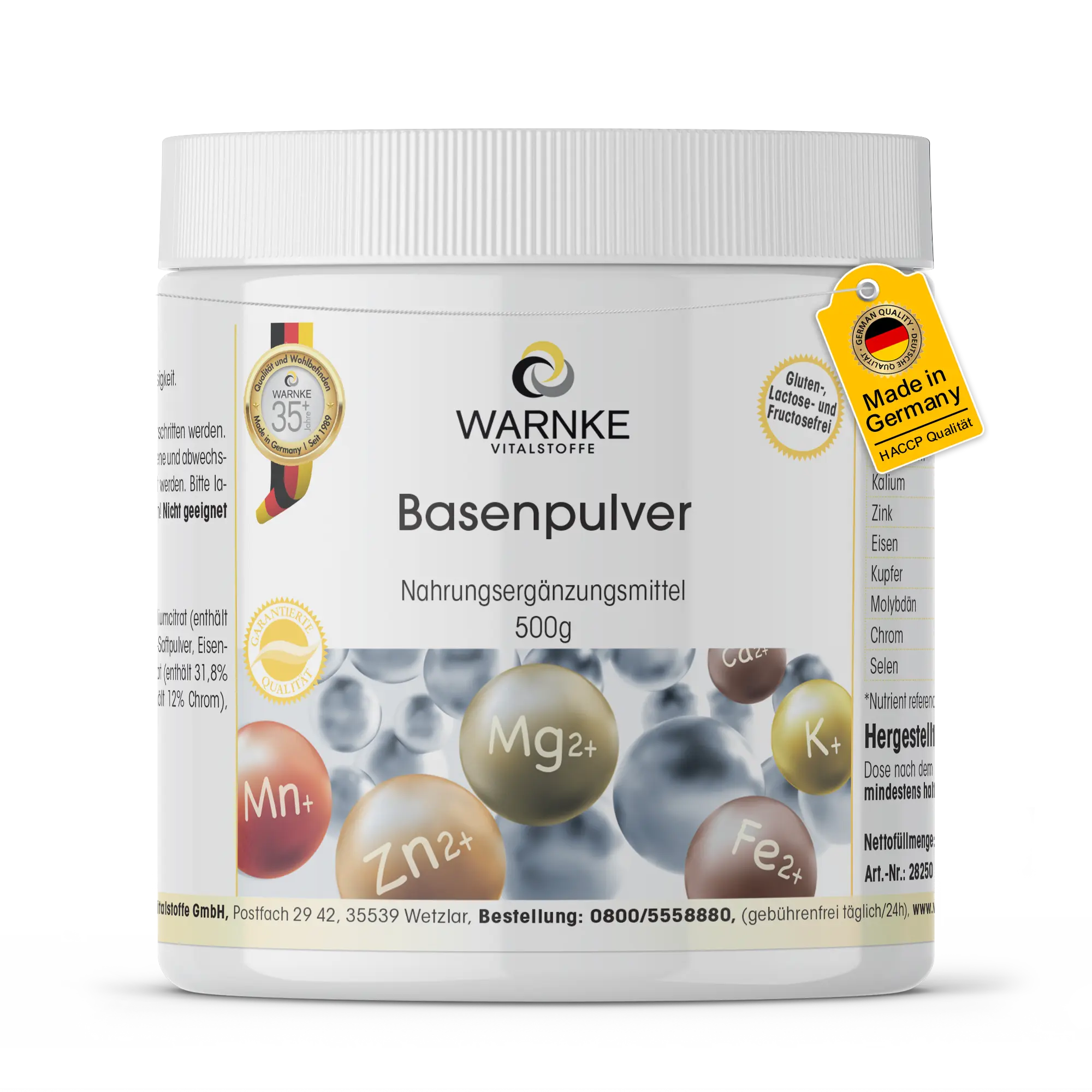 Basenpulver 500g - mit Calcium, Magnesium, Zink, Eisen uvm. - für Musklen, Knochen uvm. | Warnke Vitalstoffe