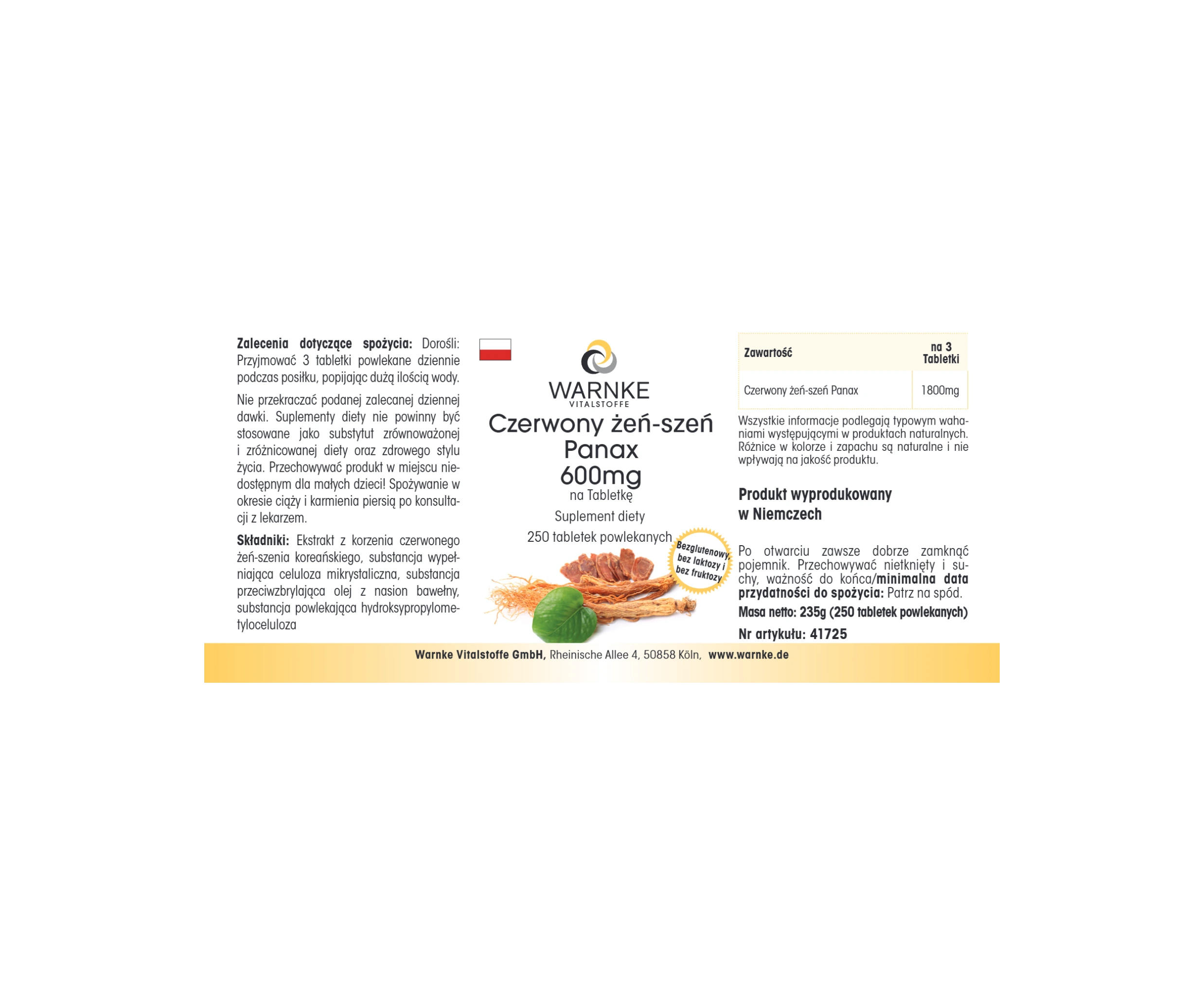 Roter Panax Ginseng 600mg - 250 Filmtabletten - vegan | Warnke Vitalstoffe