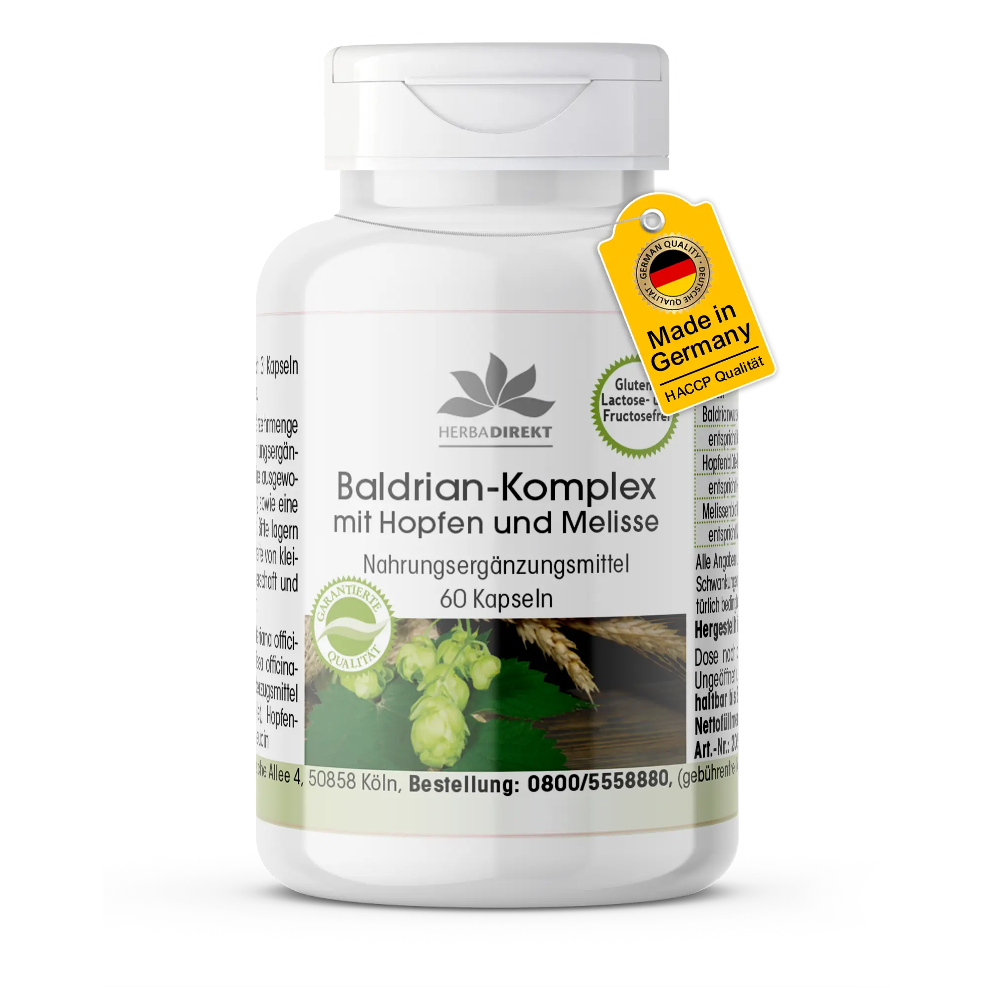 Baldrian-Komplex mit Hopfen und Melisse - 60 Kapseln - Schluckfreundlich - Vegan | Warnke Vitalstoffe